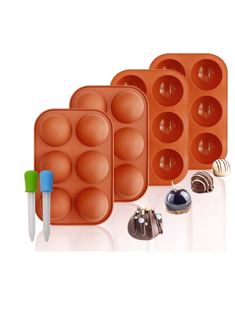 KASTWAVE Silicone Molds, 6 Holes Semi Sphere Chocolate Molds, 4 Pack Silicone Baking Mold for Making Hot Chocolate Bombs, Cake, Jelly (Comes with 2 Droppers) - Image 1