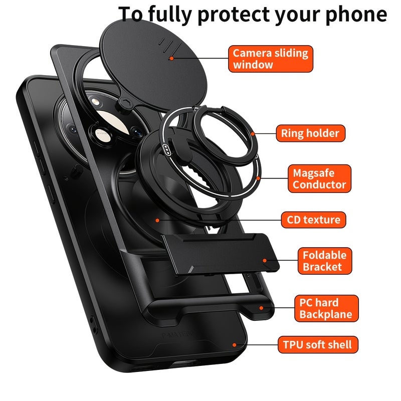 Orange Slide Phone Case for Honor X9D / Magic 8 Lite with 360° Rotating Stand, Wireless Charging & Magsafe Compatibility - Image 3