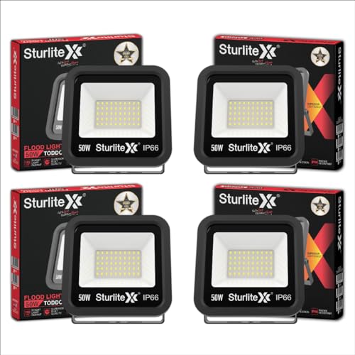 Sturlite Toddo 50 W LED Flood Light| Cool White 6500K Color Temperature LED Lamp| IP66 Waterproof Surge Protection Focus Light for Factory, Garage, Parking, Garden, Playground & Shop - (Pack of 4) - Image 1