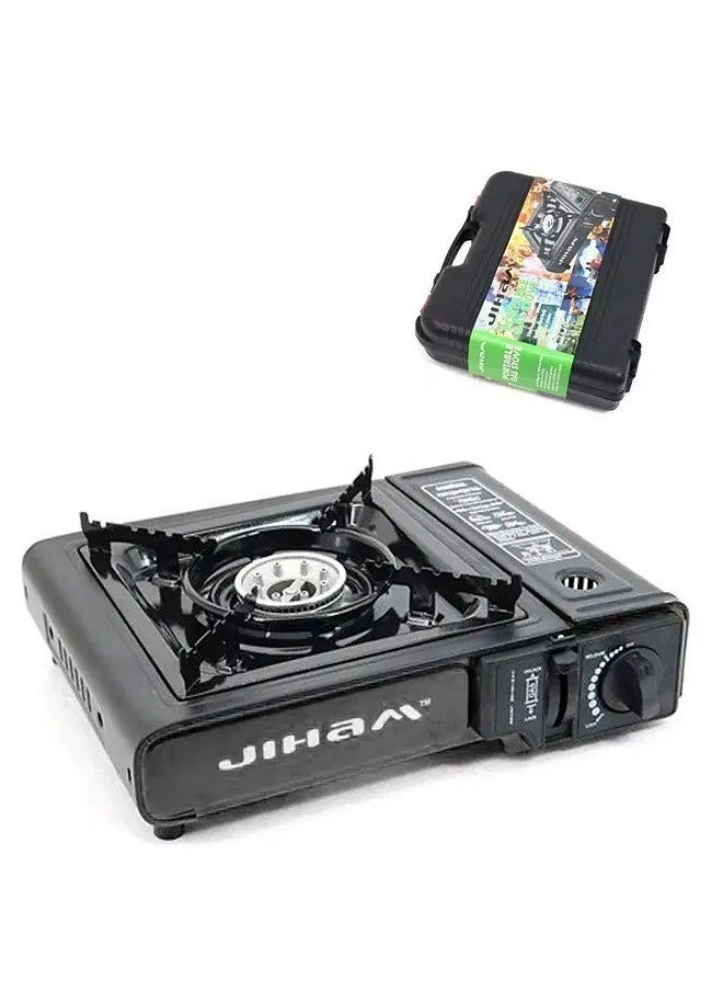 JIHAM Portable Gas Stove Single Burner with Carrying Case – Stainless Steel Body, Electronic Ignition for Outdoor Camping, Hiking, BBQ, and Picnic – Compact, Durable, and Easy to Use – Black - Image 1