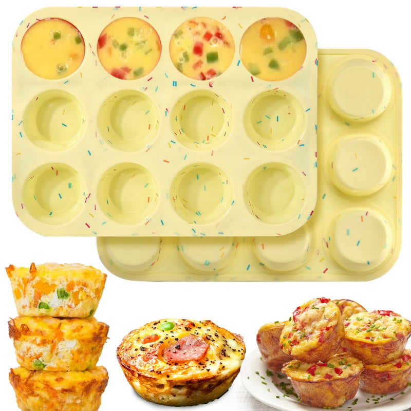 Palksky Silicone Egg Bite Molds 2Pack 12Cavity Muffin Pan for Baking Tarts Nonstick Cupcake Pan