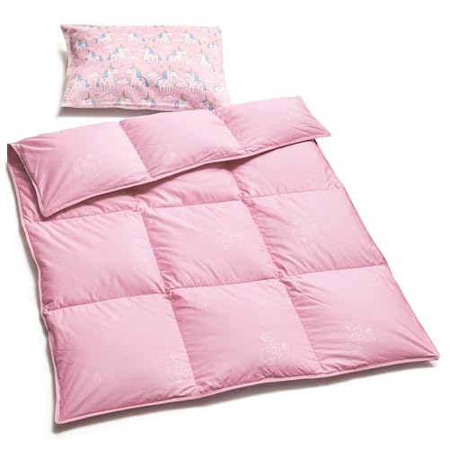 ZPECC Toddler Goose Down Comforter, 41x48 Hypoallergenic Baby Duvet Insert, Soft Lightweight All Season Quilt Blanket for Crib Daycare Stroller Pink - Image 1