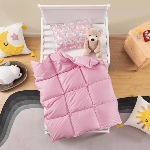 ZPECC Toddler Goose Down Comforter, 41x48 Hypoallergenic Baby Duvet Insert, Soft Lightweight All Season Quilt Blanket for Crib Daycare Stroller Pink - Image 2