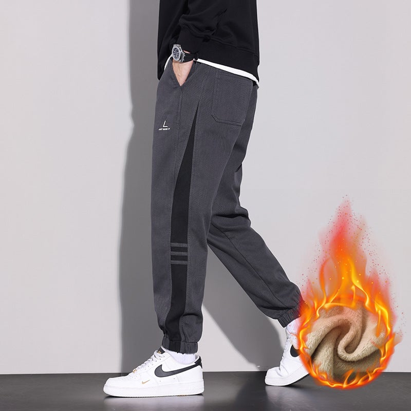 New Men'S Pants Fleece-Lined Thick Warm Casual Pants Men'S Elastic Waist All-Match Sports Ankle-Tied Pants Boys - Image 3