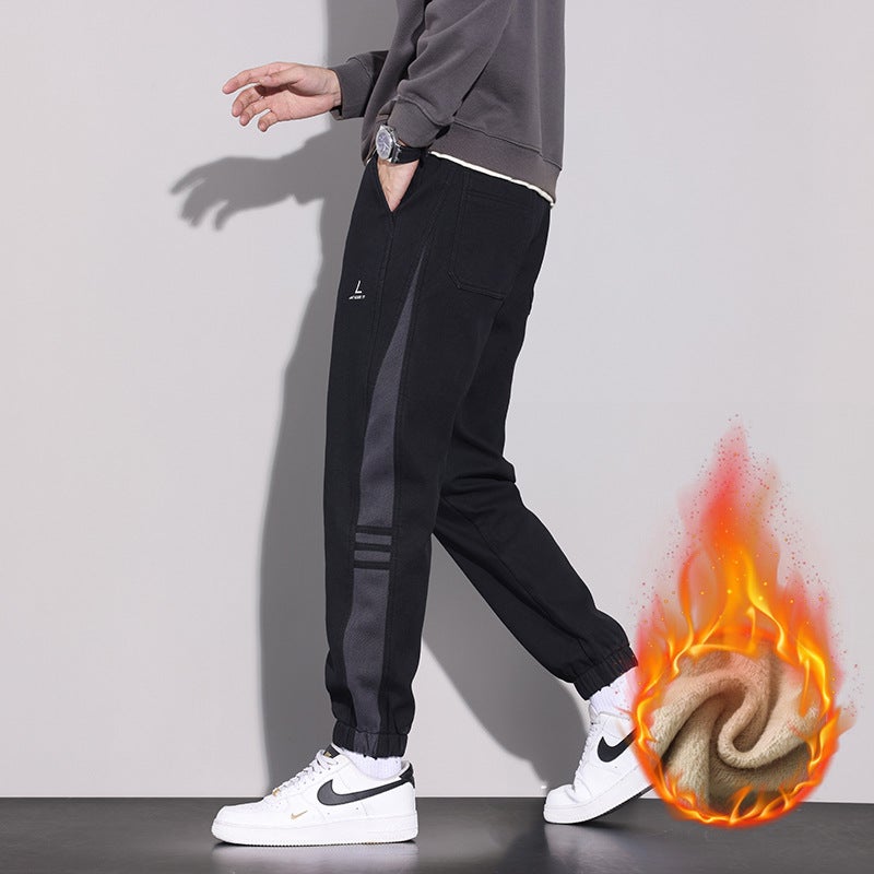 New Men'S Pants Fleece-Lined Thick Warm Casual Pants Men'S Elastic Waist All-Match Sports Ankle-Tied Pants Boys - Image 4