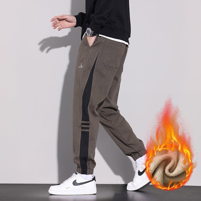 New Men'S Pants Fleece-Lined Thick Warm Casual Pants Men'S Elastic Waist All-Match Sports Ankle-Tied Pants Boys - Image 5