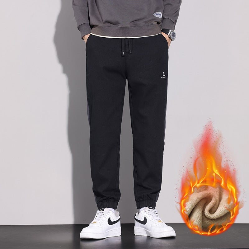 New Men'S Pants Fleece-Lined Thick Warm Casual Pants Men'S Elastic Waist All-Match Sports Ankle-Tied Pants Boys - Image 1