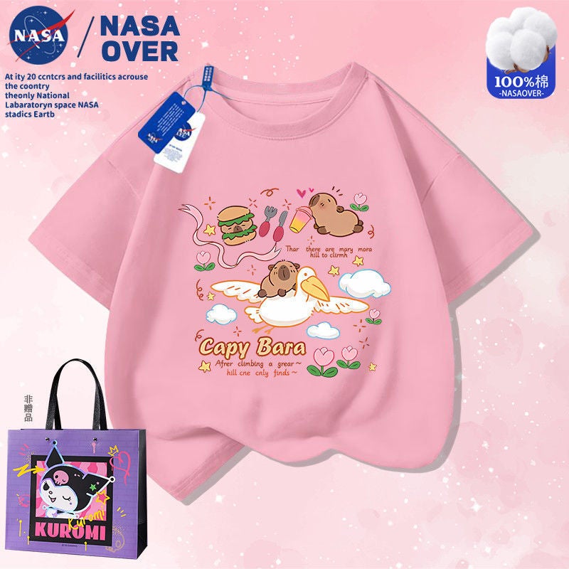 Nasa Co-Name Kapibalakatong Printed Summer Short Sleeve Cotton T-Shirt For Boys And Girls Fashionable Half Sleeve For Middle And Big Kids - Image 1