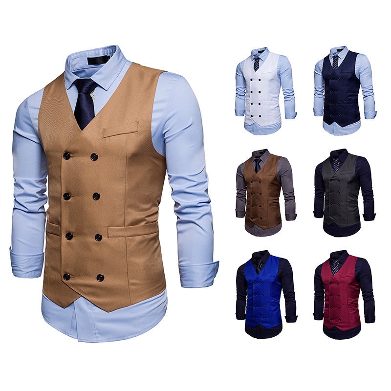 Men'S Business Suit Vest Men'S Slim-Fit British Fashion Casual Double-Breasted Vest European-Sized Dress Suit Vest - Image 2