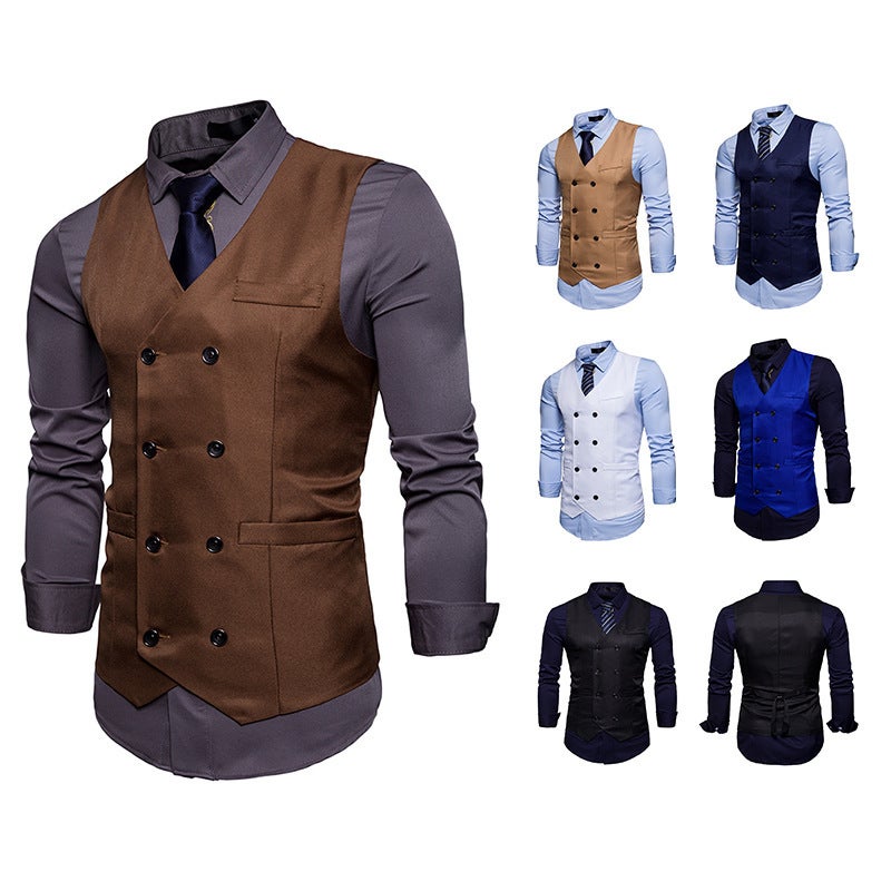 Men'S Business Suit Vest Men'S Slim-Fit British Fashion Casual Double-Breasted Vest European-Sized Dress Suit Vest - Image 4