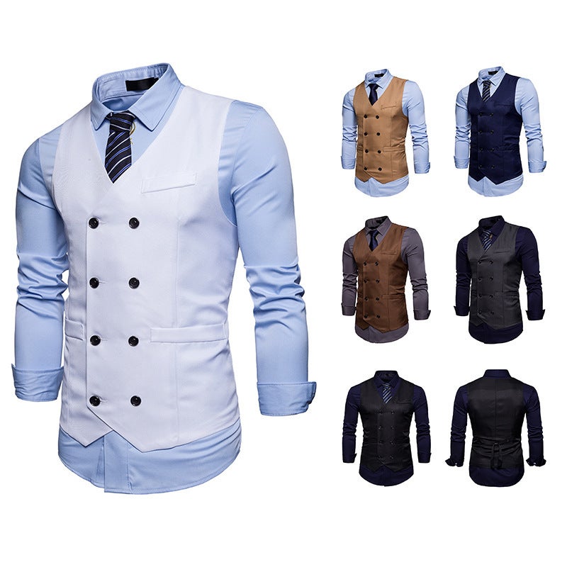 Men'S Business Suit Vest Men'S Slim-Fit British Fashion Casual Double-Breasted Vest European-Sized Dress Suit Vest - Image 3