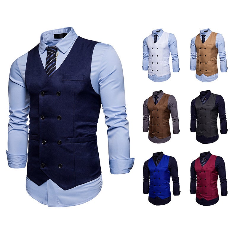 Men'S Business Suit Vest Men'S Slim-Fit British Fashion Casual Double-Breasted Vest European-Sized Dress Suit Vest - Image 5