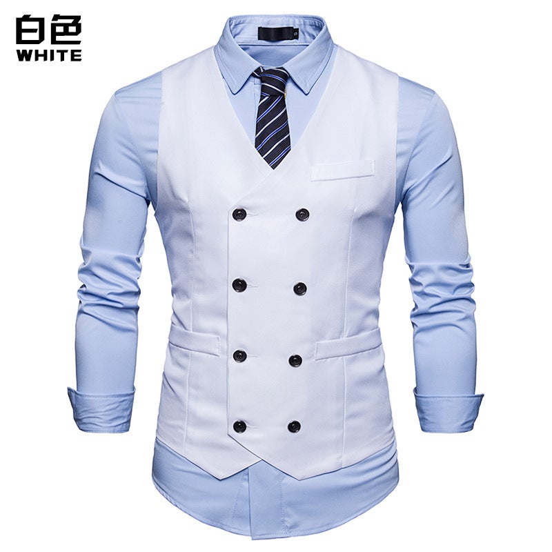 Men'S Business Suit Vest Men'S Slim-Fit British Fashion Casual Double-Breasted Vest European-Sized Dress Suit Vest - Image 1