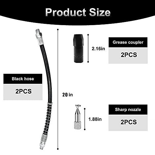 Neasyth 20in Grease Gun Hose, 6Pcs Grease Gun Accessories Kit Includes 2pcs Flex Grease Hose Extension, 2pcs 4-Jaw Standard Grease Couplers and 2pcs Sharp Nozzles (1/8" NPT)… - Image 4