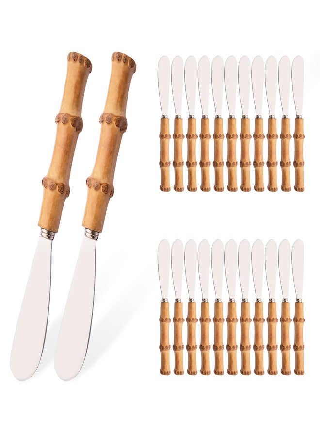 Uniturcky 24 Pcs Cheese Spreader Knives, Stainless Steel Butter Spreader with Bamboo Handle, Kitchen Use Butter Knives Set, For Sandwich Cream Jam Bread Cake Condiment, 6.3 inch - Image 1