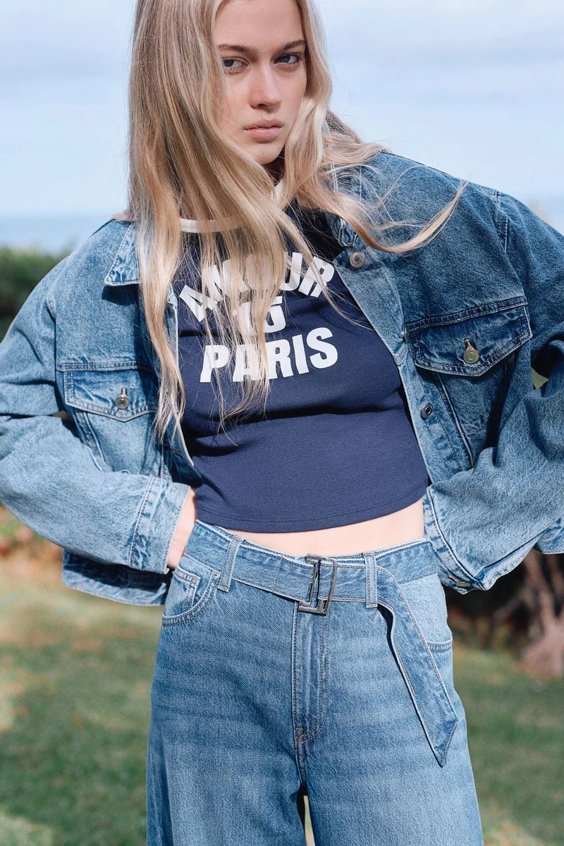 اتش اند ام جينز بخصر عالي وساق باريل