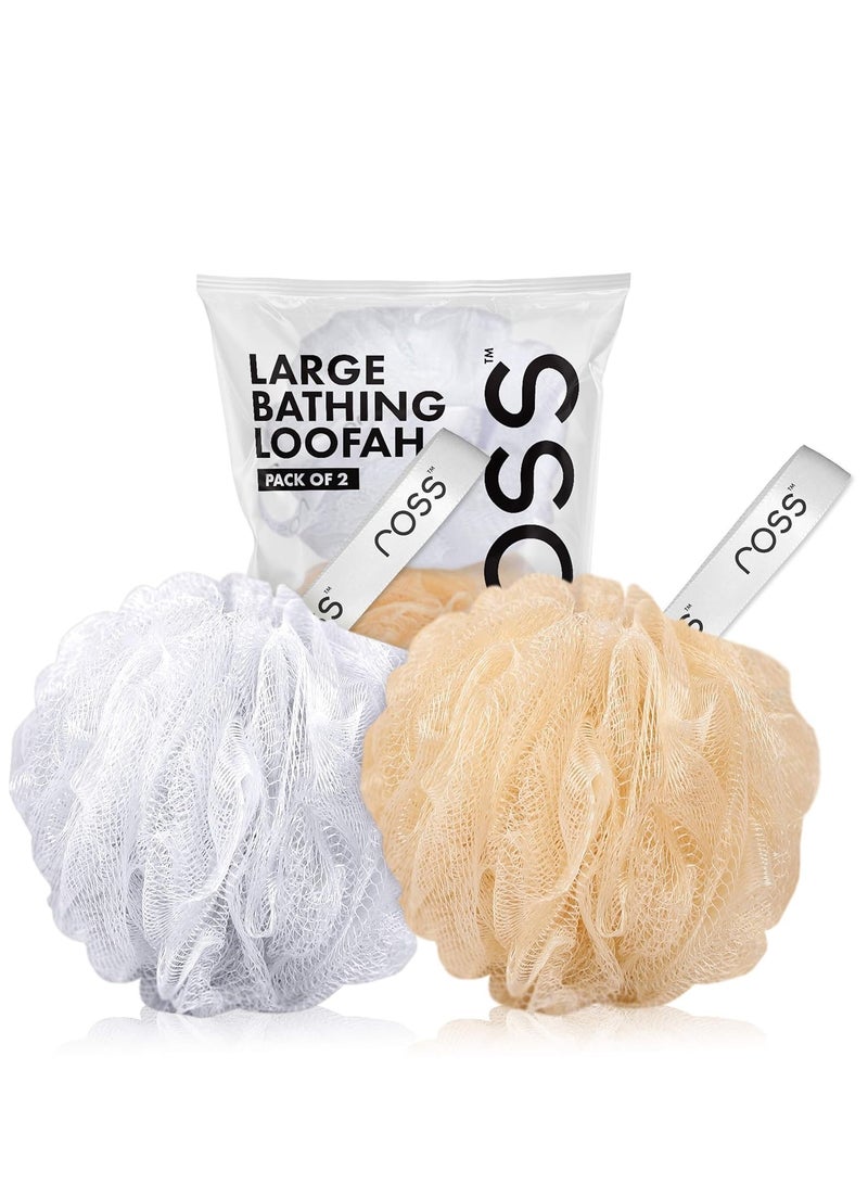 ross Large Bath Loofah Sponge Scrubber Exfoliator for High Lather Cleansing (White and Gold) - Image 1