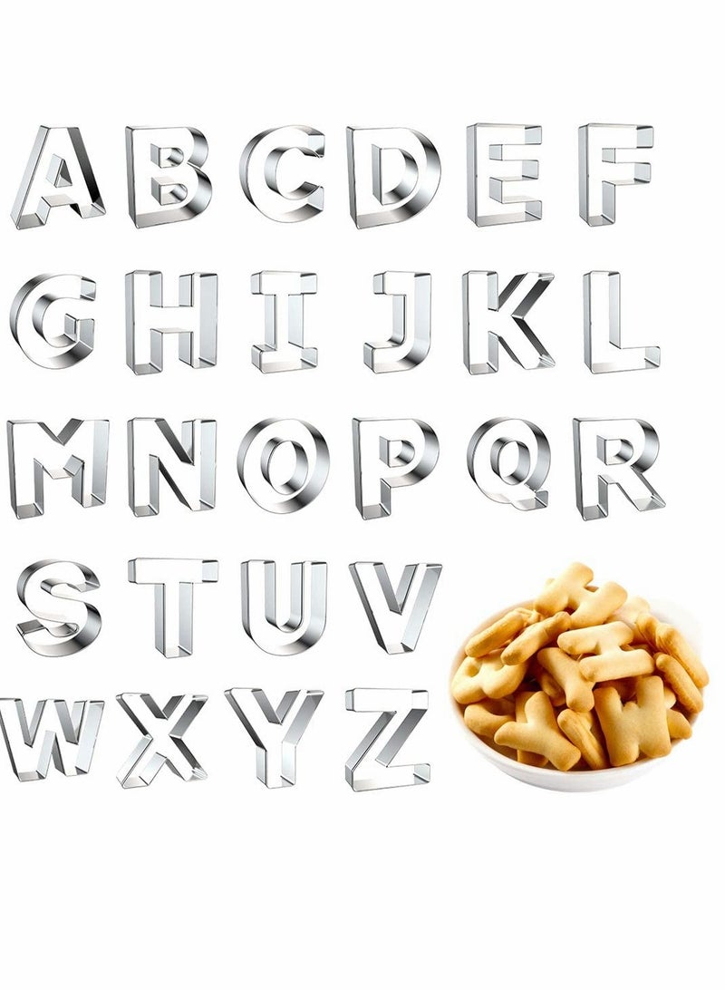 Excefore Cookies Cutter Molds, Stainless Steel 3D Alphabet Letters  Biscuit Cutters DIY, A-Z Shaped Decorating Tool Bakeware Kitchen Fondant 26 Pcs  - Image 1