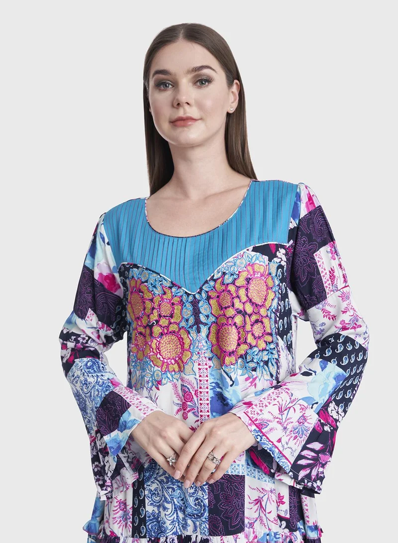 كشخة Abstract and Floral Print Rayon Jalabiya