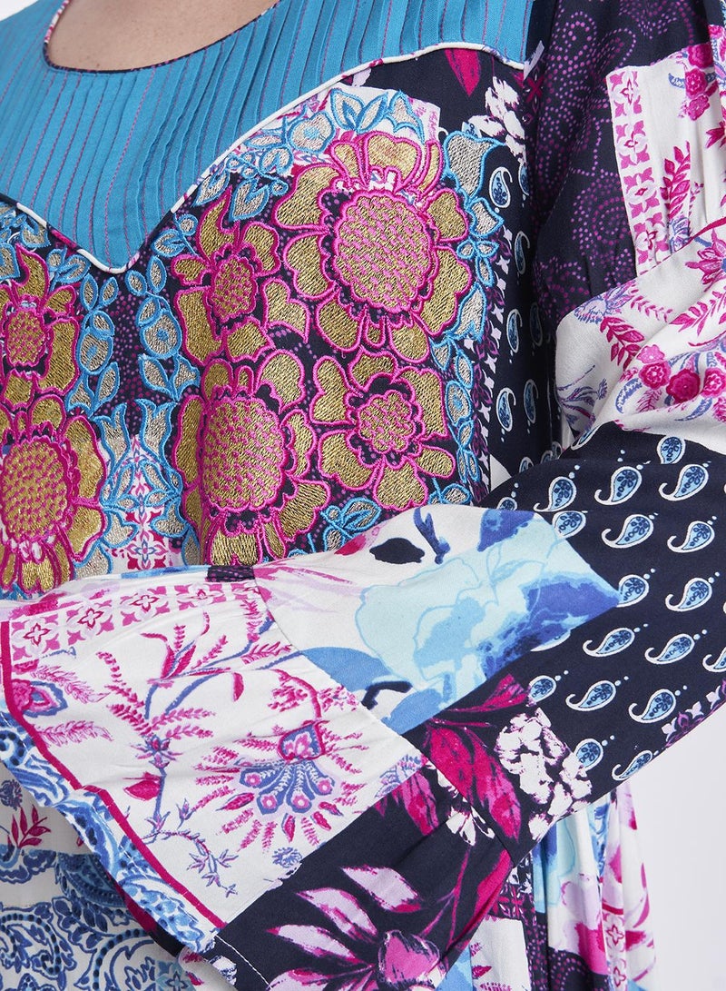 كشخة جلابية بطبعات تجريدية وزهور من الرايون - Image 5