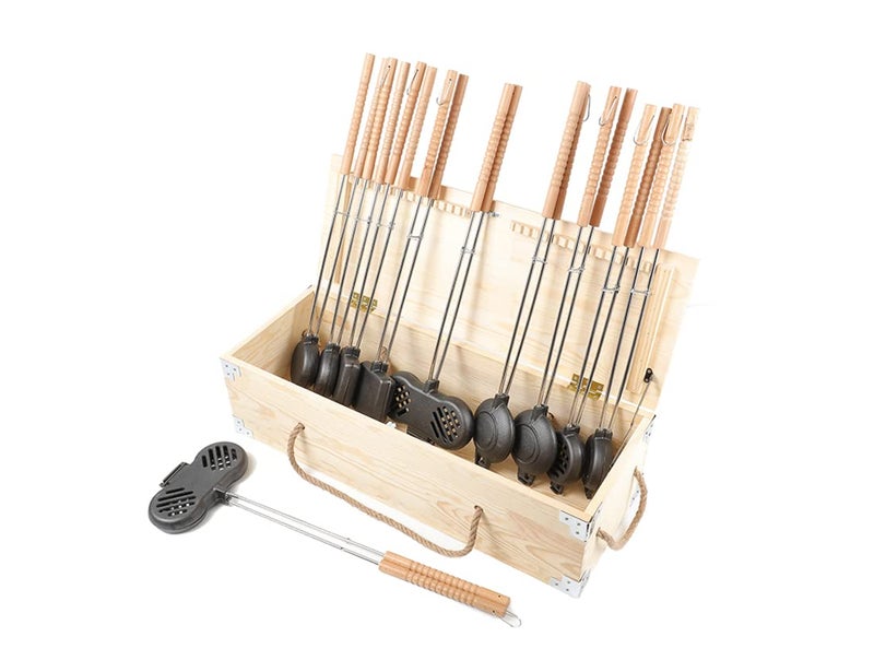 HAWOK HAWOK Cast Iron Camp Pie Iron Jaffle iron set of 10 with Wooden Box 