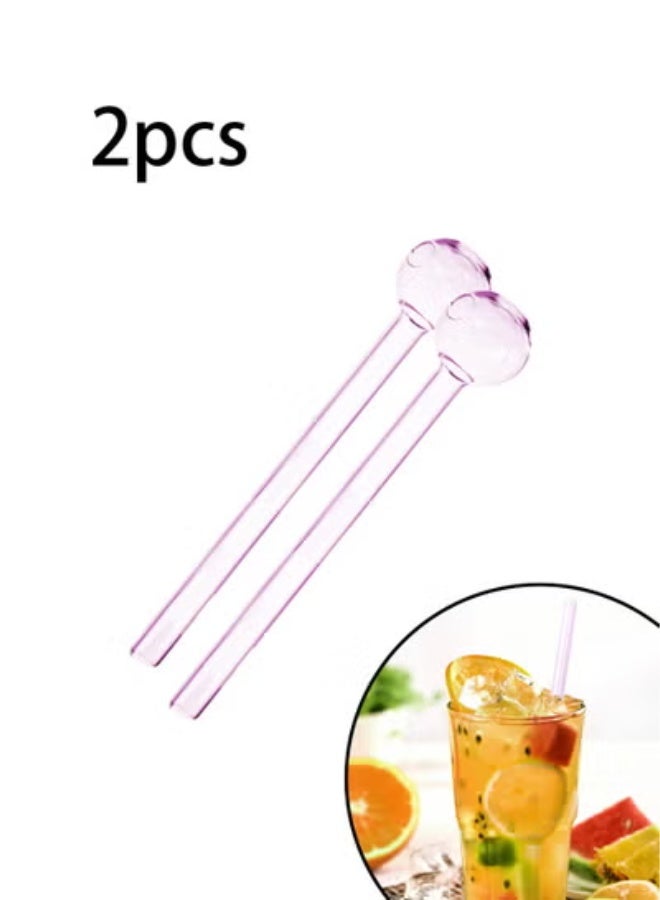 2Pcs Pink Glass Tubes, Suitable for Juice, Drink, Coffee, Milk Tea Stirring, Essential, For Home, Outdoor and Camping - Image 1