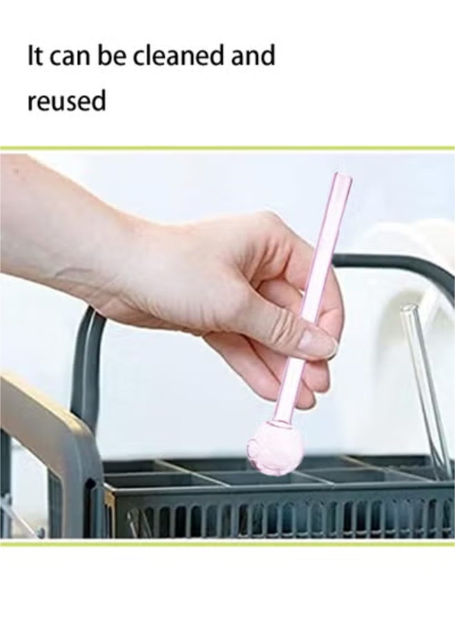 2Pcs Pink Glass Tubes, Suitable for Juice, Drink, Coffee, Milk Tea Stirring, Essential, For Home, Outdoor and Camping - Image 2
