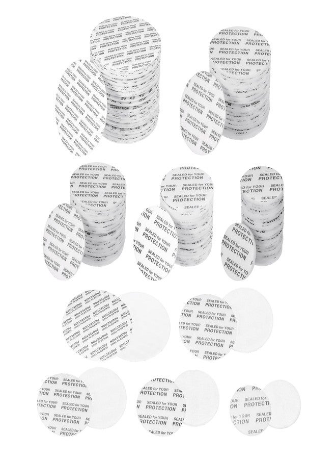 PATIKIL 20/24/28/30/38mm/0.79/0.95/1.1/1.18/1.5" Foam Lid Liner, 250pcs Adhesive Round PS Pressure Sensitive Seals for Plastic Glass Jar Bottle Cap Canning Vials Seals Black Text, White - Image 1