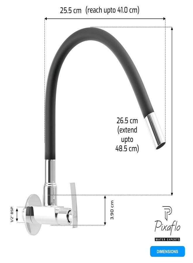 Pixaflo Brass Kitchen Sink Cock Tap with Black Flexible Silicone Swivel Spout, Black and Chrome, Foam Flow (Moonstone) - Image 3