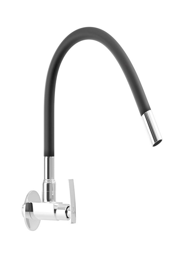 Pixaflo Brass Kitchen Sink Cock Tap with Black Flexible Silicone Swivel Spout, Black and Chrome, Foam Flow (Moonstone) - Image 1