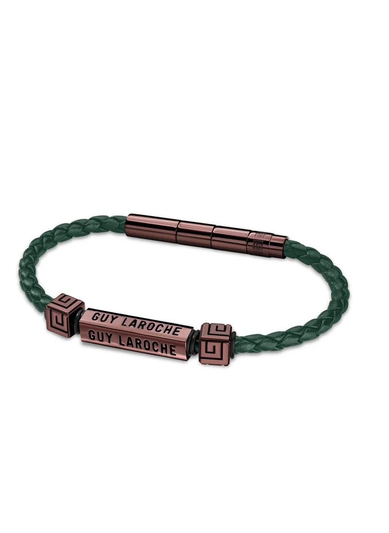 غاي لاروش Jean Green Leather And Stainless Steel Bracelet