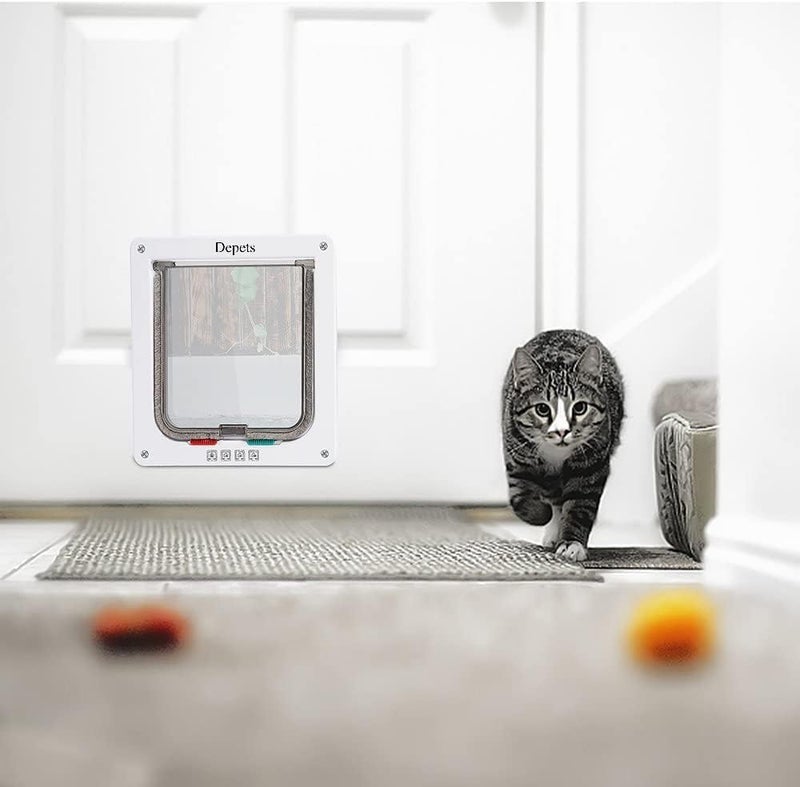 Depets باب القط المتوسط من مع نظام قفل بأربع طرق (الحجم الخارجي 7.5" x 7.8")، مجموعة باب القط المغناطيسي باللون الأبيض، مقاوم للعوامل الجوية، مناسب للقطط والكلاب. - Image 4