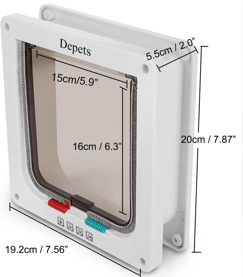 Depets باب القط المتوسط من مع نظام قفل بأربع طرق (الحجم الخارجي 7.5" x 7.8")، مجموعة باب القط المغناطيسي باللون الأبيض، مقاوم للعوامل الجوية، مناسب للقطط والكلاب. - Image 3