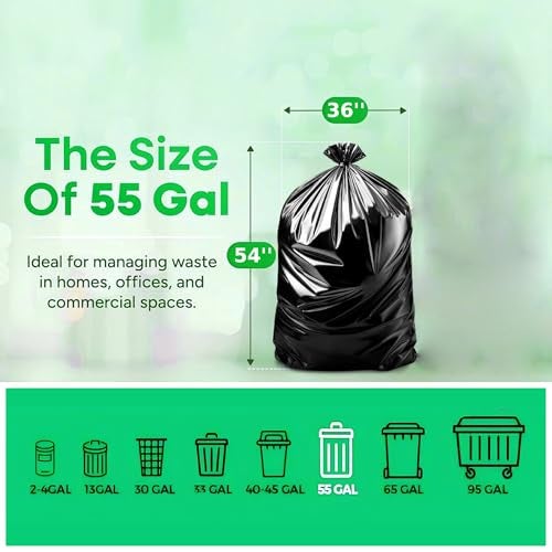 DIVISIONAL 150 Count | 55 Gallon Trash Bags | 150- Pack | Heavy Duty Trash Bags | Heavy Duty Garbage Bags | Black Garbage Bags | Large | 20 Micron - Image 5
