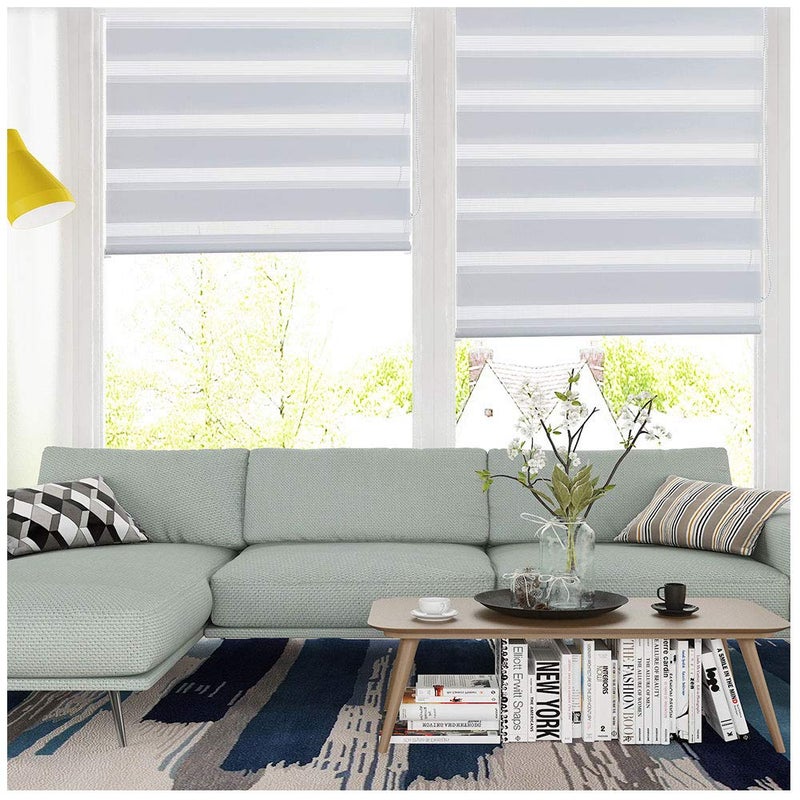 SMONTER Easy Fix Zebra Roller BlindDay and Night Blinds Curtains with Install Accessories 105CMx150CM WHITE