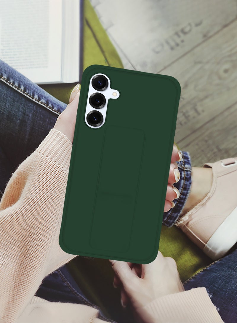 YJS Galaxy S25 Plus Case Silicone with Stand Function Shockproof and Anti Scratch Finger Grip Case Cover / Dark Dark Green-1 - Image 2