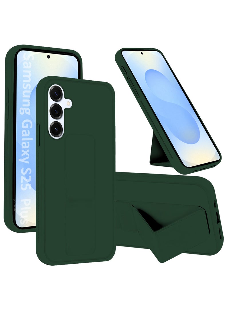 YJS Galaxy S25 Plus Case Silicone with Stand Function Shockproof and Anti Scratch Finger Grip Case Cover / Dark Dark Green-1 - Image 1