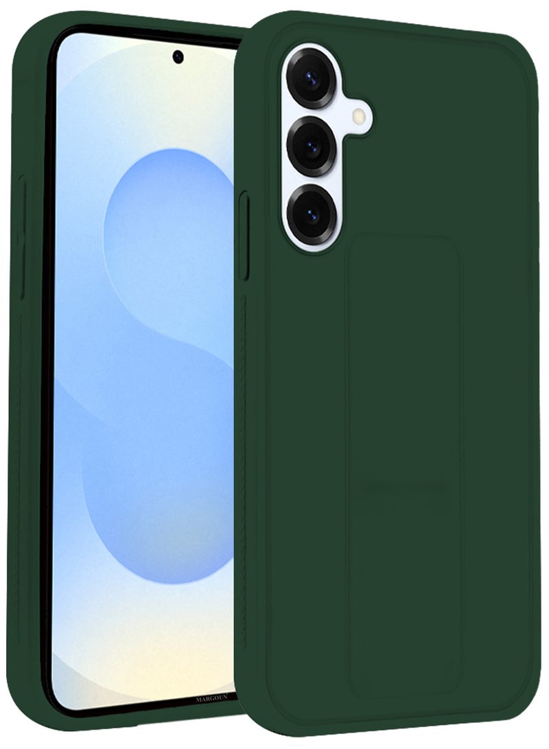 YJS Galaxy S25 Plus Case Silicone with Stand Function Shockproof and Anti Scratch Finger Grip Case Cover / Dark Dark Green-1 - Image 3