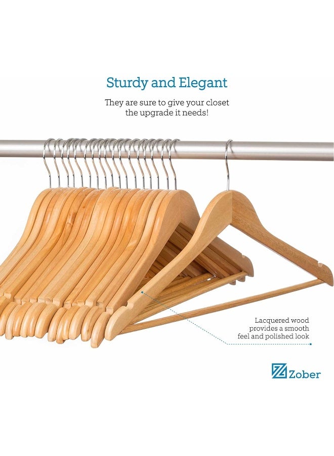 ZOBER Solid Wood Suit Hangers - 20 Pack - With Non Slip Bar And Precisely Cut Notches - 360 Degree Swivel Chrome Hook - Natural Finish Super Sturdy And Durable Wooden Hangers - Image 5