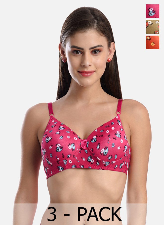 FIMS Pack of 3 Floral Printed Full Coverage Everyday Bras With All Day Comfort - Image 1
