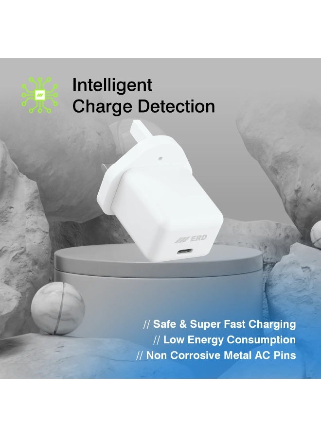 ERD شاحن سريع ERD بقوة 20 واط بتقنية PD، محول طاقة USB من النوع C | شحن سريع بمنفذ واحد | حماية من قصر الدائرة والحمل الزائد | متوافق مع أجهزة سامسونج جالاكسي S25، S24، S23، سلسلة A، وغيرها من أجهزة USB-C - Image 4