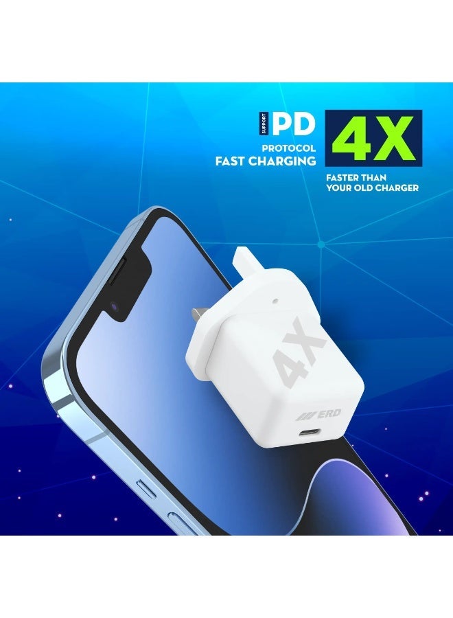 ERD شاحن سريع ERD بقوة 20 واط بتقنية PD، محول طاقة USB من النوع C | شحن سريع بمنفذ واحد | حماية من قصر الدائرة والحمل الزائد | متوافق مع أجهزة سامسونج جالاكسي S25، S24، S23، سلسلة A، وغيرها من أجهزة USB-C - Image 3