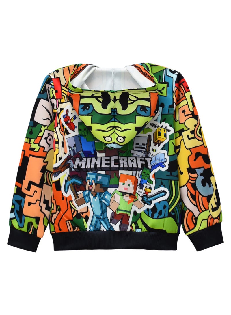 عام هودي مزوّد بسحّاب للأطفال مطبوع عليه تصاميم ماينكرافت، يأتي بمقاسات متعددة، يجمع بين الأناقة والعملية. - Image 2