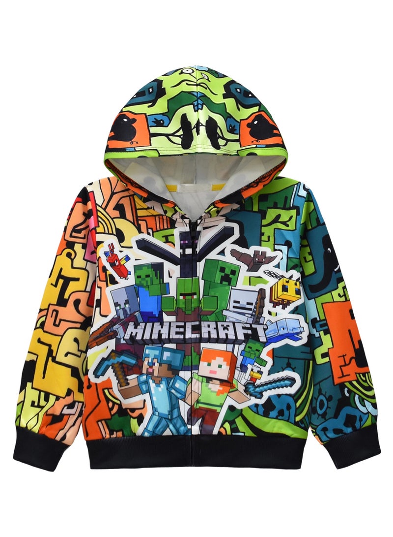 عام هودي مزوّد بسحّاب للأطفال مطبوع عليه تصاميم ماينكرافت، يأتي بمقاسات متعددة، يجمع بين الأناقة والعملية. - Image 1