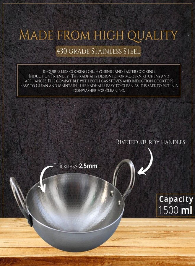 KITCHEN NEXT Stainless Steel Heavy Weight Hammered Kadhai, 2.5 mm,20 cm - Image 3