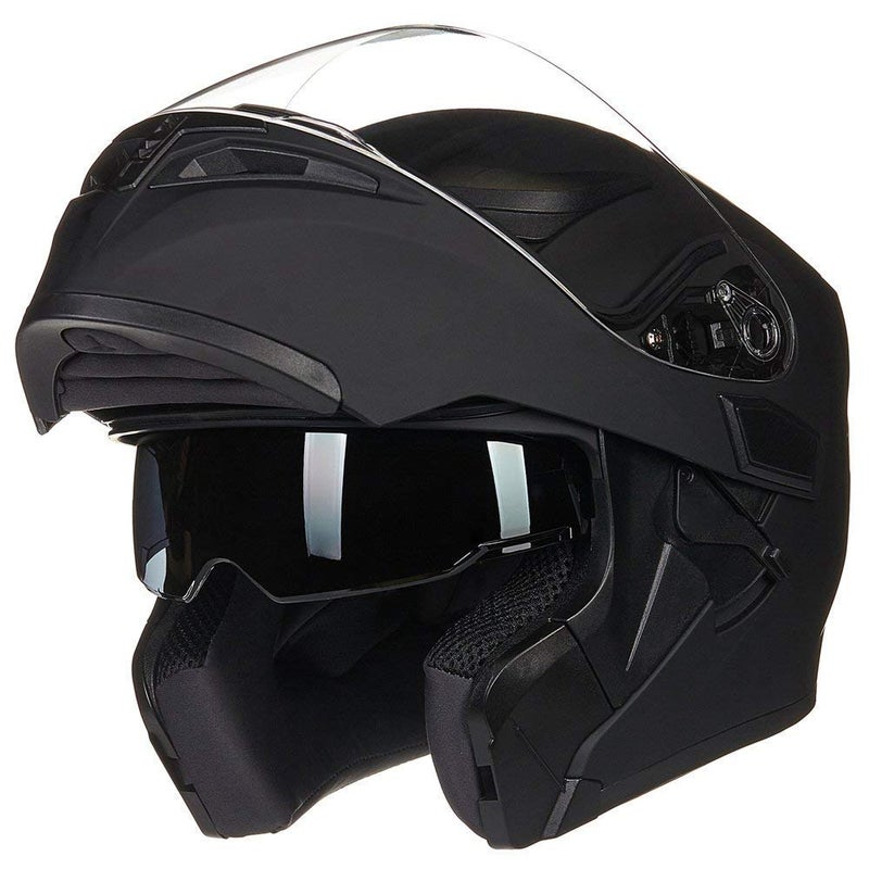 ILM Motorcycle Dual Visor Flip up Modular Full Face Helmet DOT LED Light Model 902L (M, Matte Black - LED) - Image 2