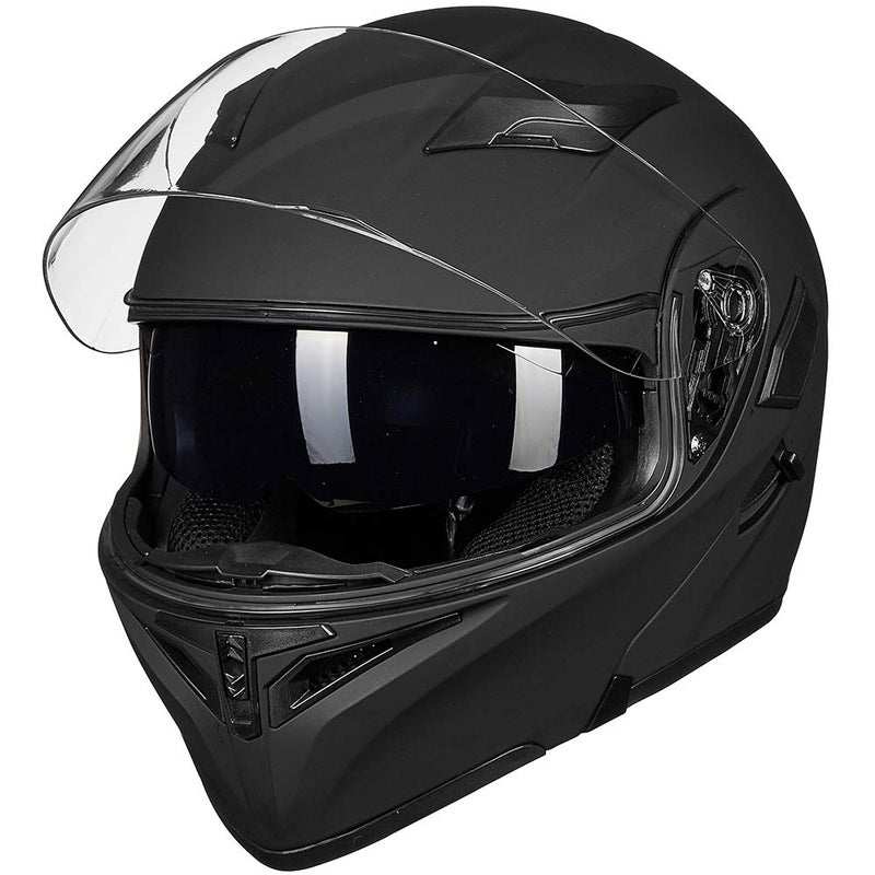 ILM Motorcycle Dual Visor Flip up Modular Full Face Helmet DOT LED Light Model 902L (M, Matte Black - LED) - Image 3