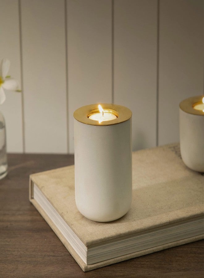 Ellementry Maya Large Tea Light Holder, White Marble T-Light Candle Holder for Indoor & Outdoor Home Décor, Christmas Decoration Item - Image 1