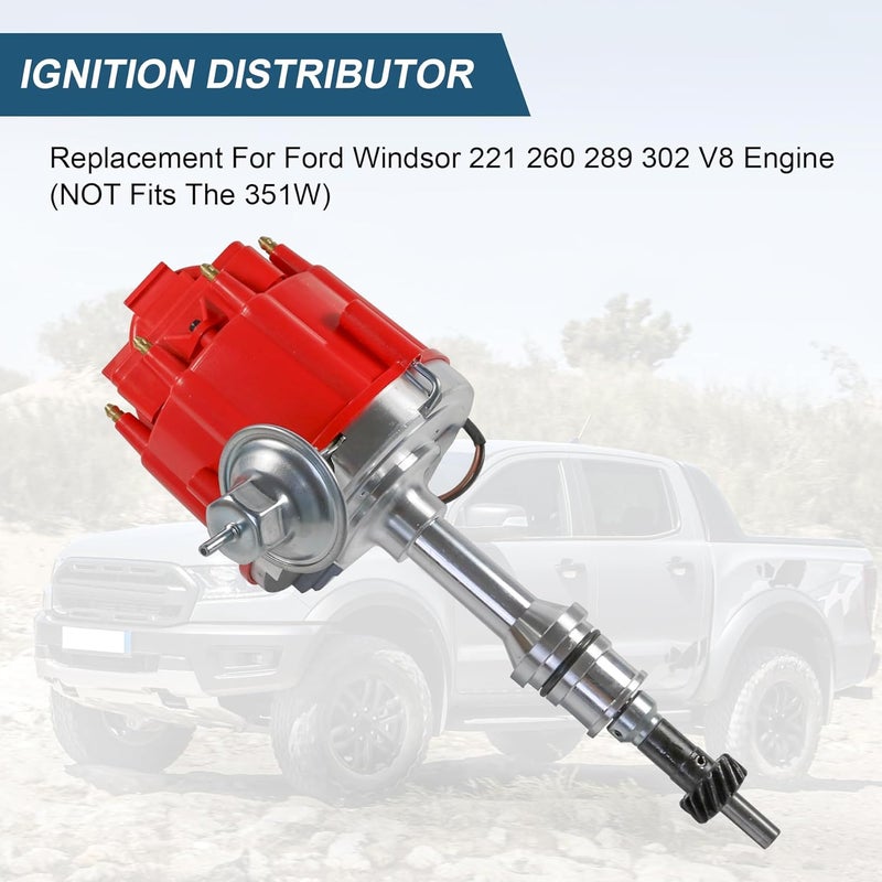 JDMSPEED HEI Ignition Distributor with 65K Volt Coil Replacement For Ford Small Block SBF 221 260 289 302 5.0 Replace 1030213, PE330, PE330U, JM6502RD Red Cap - Image 2