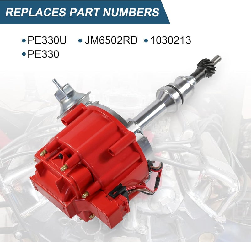JDMSPEED HEI Ignition Distributor with 65K Volt Coil Replacement For Ford Small Block SBF 221 260 289 302 5.0 Replace 1030213, PE330, PE330U, JM6502RD Red Cap - Image 3